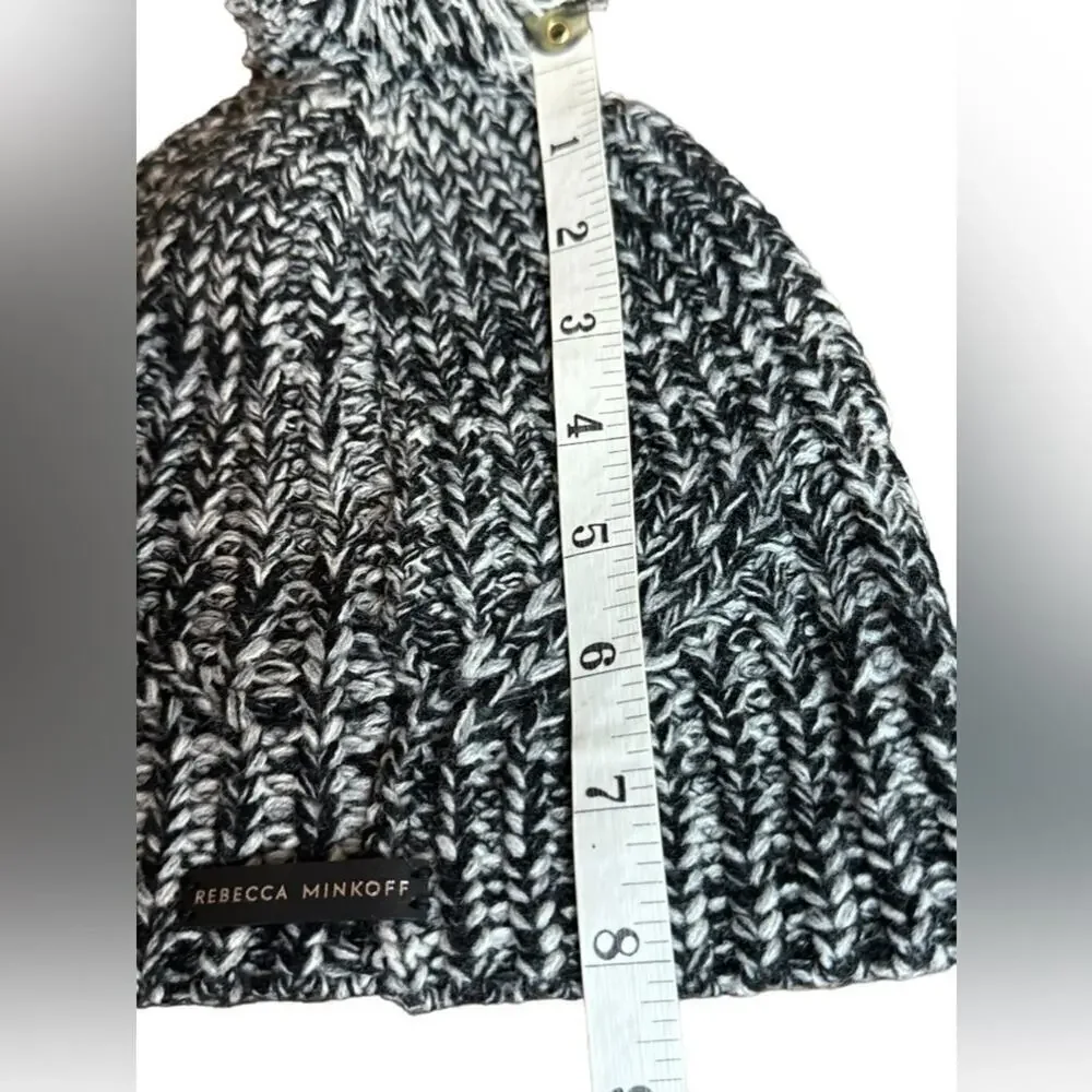 Rebecca Minkoff Black & White Marled Knit Pom Beanie One Size